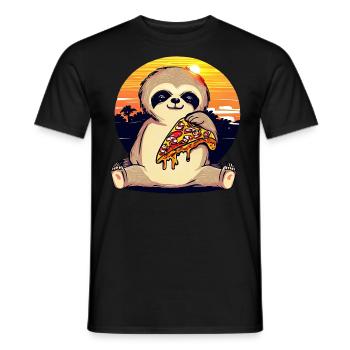 Pizza Faultier im Sonnenuntergang - Männer T-Shirt - Schwarz - Vorne - AI Model Male 178 light (178cm)