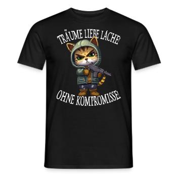 Träume liebe Lache ohne Kompromisse Katzen Spruch - Männer T-Shirt - Schwarz - Vorne - AI Model Male 178 light (178cm)