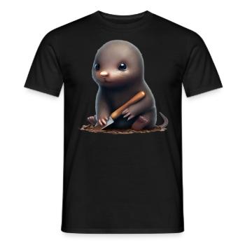 Cute mole with shovel - Men's T-Shirt - black - Front - AI Model Male 178 light (178cm)