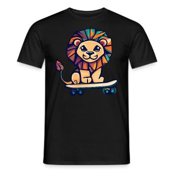 Kubistischer Löwe auf Skateboard - Männer T-Shirt - Schwarz - Vorne - AI Model Male 178 light (178cm)