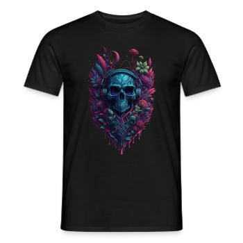 Skull, Rock Music, Skull, Flowers - Men's T-Shirt - black - Front - AI Model Male 178 light (178cm)
