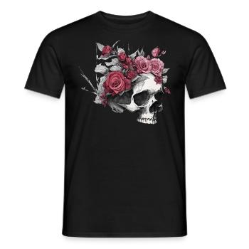 Skull with Roses - Men's T-Shirt - black - Front - AI Model Male 178 light (178cm)