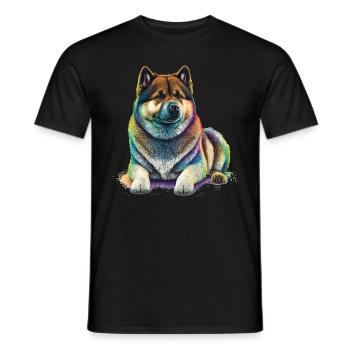 Akita Inu Hund Bunte Farben Regenbogen Kunst - Männer T-Shirt - Schwarz - Vorne - AI Model Male 178 light (178cm)