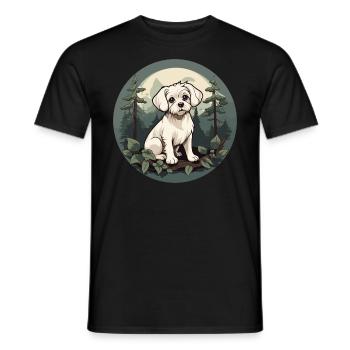 Chien maltais dans la forêt - T-shirt homme - noir - Devant - AI Model Male 178 light (178cm)