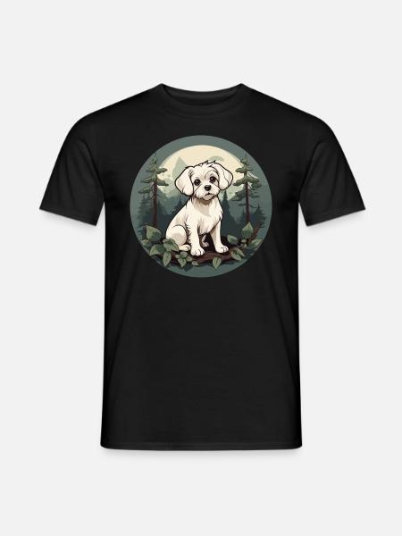 Maltese Dog in the Forest - Men's T-Shirt - black