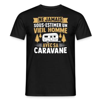 un vieil homme avec sa caravane - T-shirt homme - noir - Devant - AI Model Male 178 light (178cm)