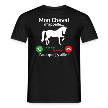 Mon cheval m'appelle faut quẹ j'y aille! - T-shirt homme - noir - Devant - AI Model Male 178 light (178cm)
