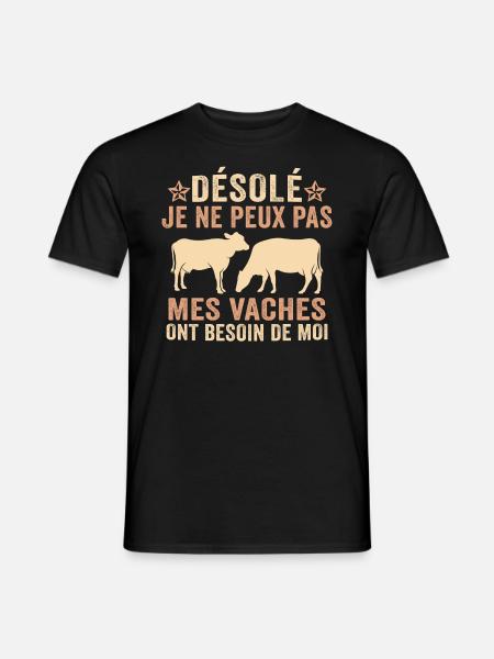 Désolé je ne peux pas mes vaches ont besoin de moi - T-shirt homme - noir