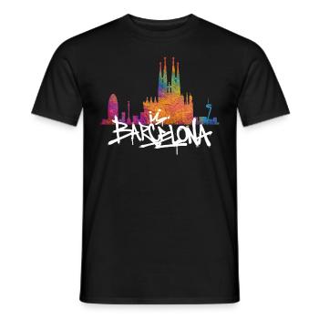Barcelona Skyline Graffiti Lettering - Men's T-Shirt - black - Front - AI Model Male 178 light (178cm)