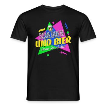 Schlager und Bier darum bin ich hier - 80er Jahre - Männer T-Shirt - Schwarz - Vorne - AI Model Male 178 light (178cm)