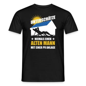 Unterschätze nie einen alten Mann mit PV Anlage - Männer T-Shirt - Schwarz - Vorne - AI Model Male 178 light (178cm)