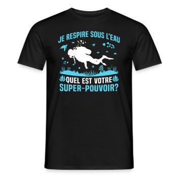 je respire sous L'eau quel est votre super pouvoir - T-shirt homme - noir - Devant - AI Model Male 178 light (178cm)