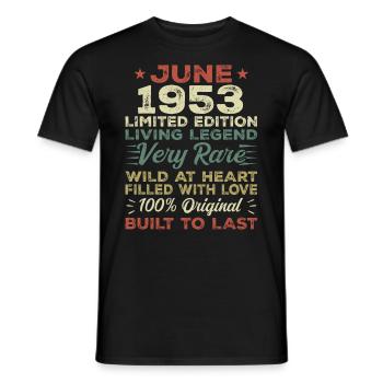 June 1953 Birthday June 1953 Gift June 1953 - Men's T-Shirt - black - Front - AI Model Male 178 light (178cm)