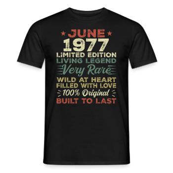 Juin 1977 Anniversaire Juin 1977 Cadeau Juin 1977 - T-shirt homme - noir - Devant - AI Model Male 178 light (178cm)