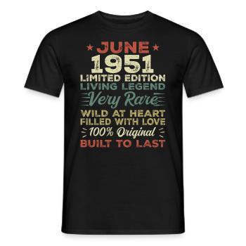 June 1951 Birthday June 1951 Gift June 1951 - Men's T-Shirt - black - Front - AI Model Male 178 light (178cm)