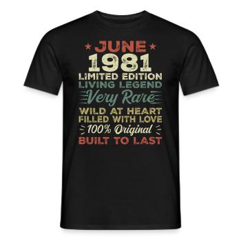 June 1981 Birthday June 1981 Gift June 1981 - Men's T-Shirt - black - Front - AI Model Male 178 light (178cm)