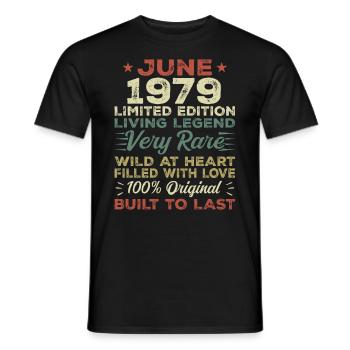 June 1979 Birthday June 1979 Gift June 1979 - Men's T-Shirt - black - Front - AI Model Male 178 light (178cm)