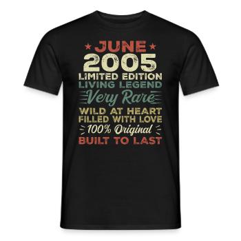 Juin 2005 Anniversaire Juin 2005 Cadeau Juin 2005 - T-shirt homme - noir - Devant - AI Model Male 178 light (178cm)