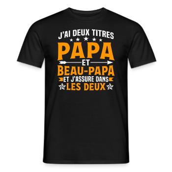 J'ai deux titres papa beau-papa - T-shirt homme - noir - Devant - AI Model Male 178 light (178cm)