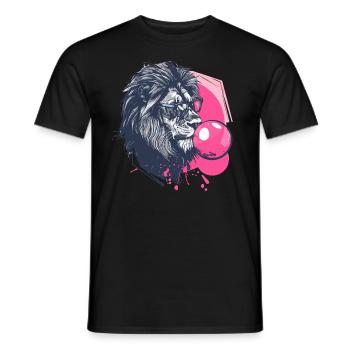 Lion avec chewing-gum et verres - T-shirt homme - noir - Devant - AI Model Male 178 light (178cm)