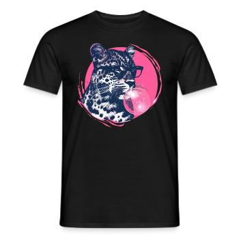 Leopard with glasses and pink chewing gum - Men's T-Shirt - black - Front - AI Model Male 178 light (178cm)