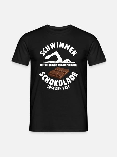Schwimmen löst meine Probleme - Schoko Spruch - Männer T-Shirt - Schwarz
