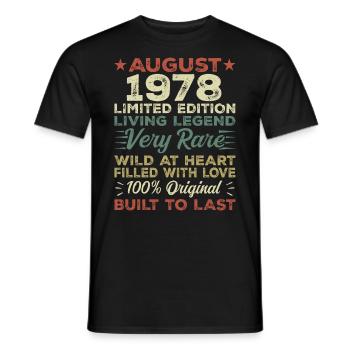 August 1978 - Gift idea for August 1978 - 1978 - Men's T-Shirt - black - Front - AI Model Male 178 light (178cm)