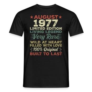 August 1977 - Geschenkidee Für August 1977 - 1977 - Männer T-Shirt - Schwarz - Vorne - AI Model Male 178 light (178cm)