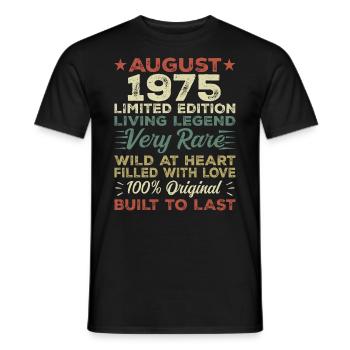 Août 1975 - Idée cadeau pour août 1975 - 1975 - T-shirt homme - noir - Devant - AI Model Male 178 light (178cm)