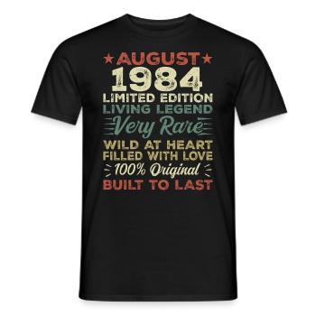 Août 1984 - Idée cadeau pour août 1984 - 1984 - T-shirt homme - noir - Devant - AI Model Male 178 light (178cm)