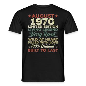 August 1970 - Geschenkidee Für August 1970 - 1970 - Männer T-Shirt - Schwarz - Vorne - AI Model Male 178 light (178cm)