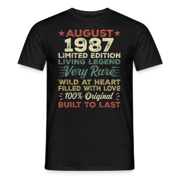 August 1987 - Geschenkidee Für August 1987 - 1987 - Männer T-Shirt - Schwarz - Vorne - AI Model Male 178 light (178cm)