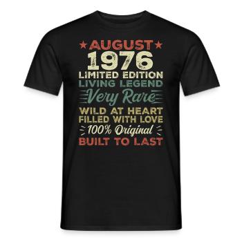 August 1976 - Gift idea for August 1976 - 1976 - Men's T-Shirt - black - Front - AI Model Male 178 light (178cm)