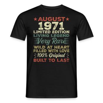 Août 1971 - Idée cadeau pour Août 1971 - 1971 - T-shirt homme - noir - Devant - AI Model Male 178 light (178cm)