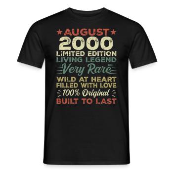 August 2000 - Geschenkidee Für August 2000 - 2000 - Männer T-Shirt - Schwarz - Vorne - AI Model Male 178 light (178cm)