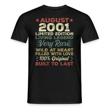 August 2001 - Geschenkidee Für August 2001 - 2001 - Männer T-Shirt - Schwarz - Vorne - AI Model Male 178 light (178cm)
