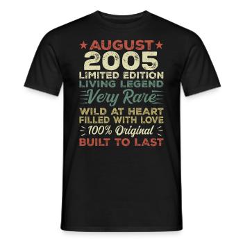 August 2005 - Geschenkidee Für August 2005 - 2005 - Männer T-Shirt - Schwarz - Vorne - AI Model Male 178 light (178cm)