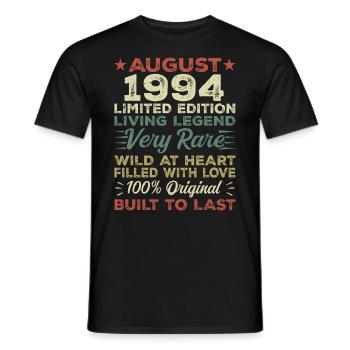 Août 1994 - Idée cadeau pour août 1994 - 1994 - T-shirt homme - noir - Devant - AI Model Male 178 light (178cm)