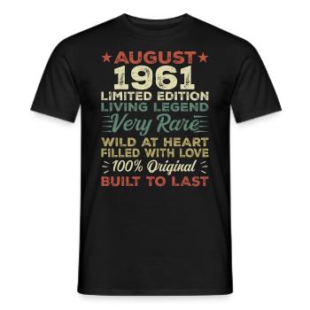 August 1961 - Geschenkidee Für August 1961 - 1961 - Männer T-Shirt - Schwarz - Vorne - AI Model Male 178 light (178cm)