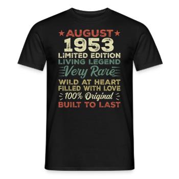 August 1953 - Geschenkidee Für August 1953 - 1953 - Männer T-Shirt - Schwarz - Vorne - AI Model Male 178 light (178cm)
