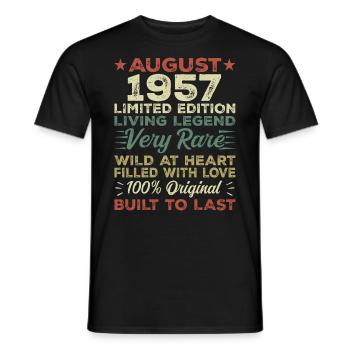 August 1957 - Geschenkidee Für August 1957 - 1957 - Männer T-Shirt - Schwarz - Vorne - AI Model Male 178 light (178cm)