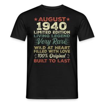 August 1940 - Gift Idea for August 1940 - 1940 - Men's T-Shirt - black - Front - AI Model Male 178 light (178cm)