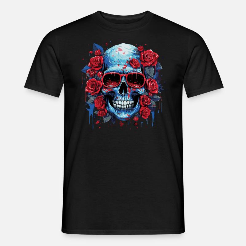 Grinsender Blumenschädel - Männer T-Shirt - Schwarz