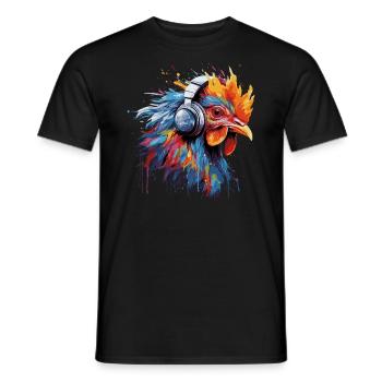 Hahn hört Musik mit Kopfhörern - Männer T-Shirt - Schwarz - Vorne - AI Model Male 178 light (178cm)