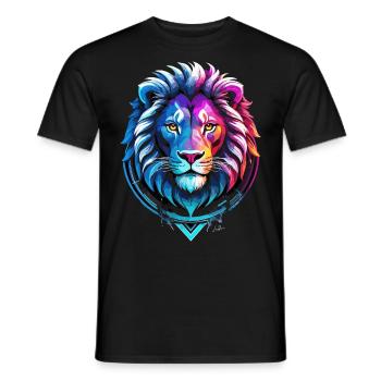 Rotes und blaues Löwensymbol - Männer T-Shirt - Schwarz - Vorne - AI Model Male 178 light (178cm)