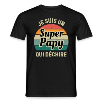 Super Papy qui déchire cadeau futur Grand père - T-shirt homme - noir - Devant - AI Model Male 178 light (178cm)