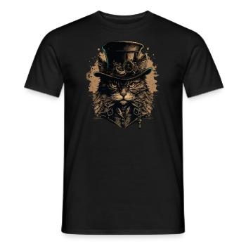 Steampunk Cat - Men's T-Shirt - black - Front - AI Model Male 178 light (178cm)