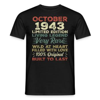 1943 October 1943 birthday October 1943 Original - Men's T-Shirt - black - Front - AI Model Male 178 light (178cm)