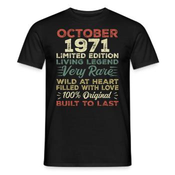 1971 Octobre 1971 Anniversaire Octobre 1971 Original - T-shirt homme - noir - Devant - AI Model Male 178 light (178cm)