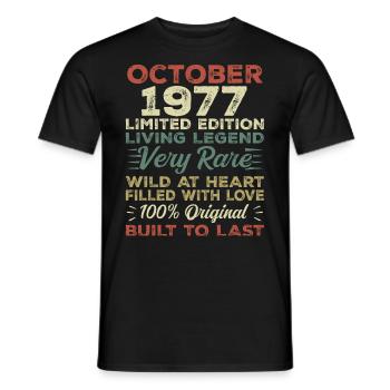 1977 Octobre 1977 Anniversaire Octobre 1977 Original - T-shirt homme - noir - Devant - AI Model Male 178 light (178cm)